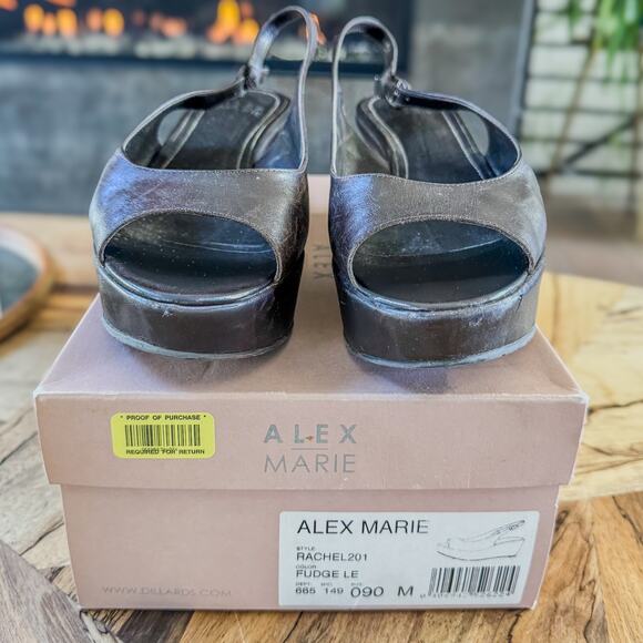 Alex Marie Rachel Fudge Brown Leather Open Toe Slingback Platform, Women's 9M - Picture 7 of 7